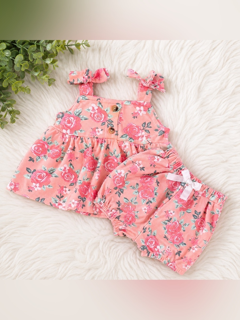 Nicole Miller Pink Floral Top & Shorts Matching Set 6-9 Months Baby Girl